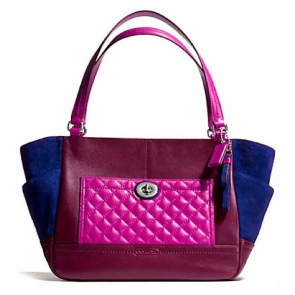 COACH PARK QUILTED COLORBLOCK CARRIE TOTE - Picture 1 of 9